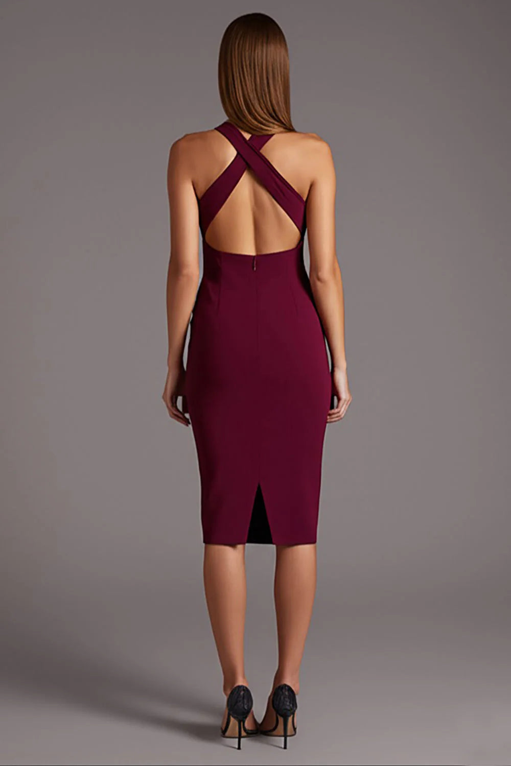 Halter Burgundy Cut Out Tight Formal Dress