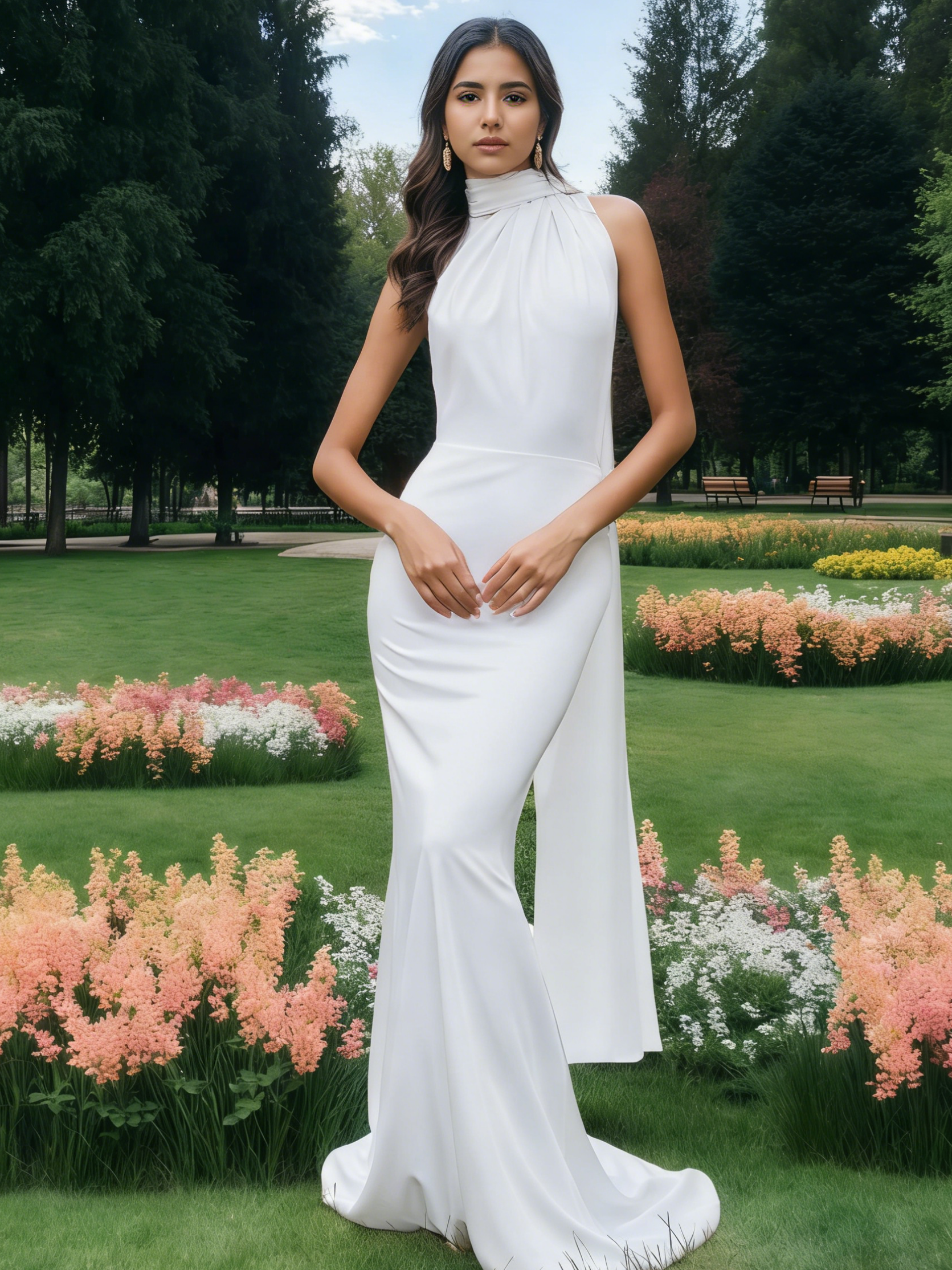 Halter Neck Draped Scarf Backless Mermaid Wedding Dress Sweep Train Satin Bridal Gown