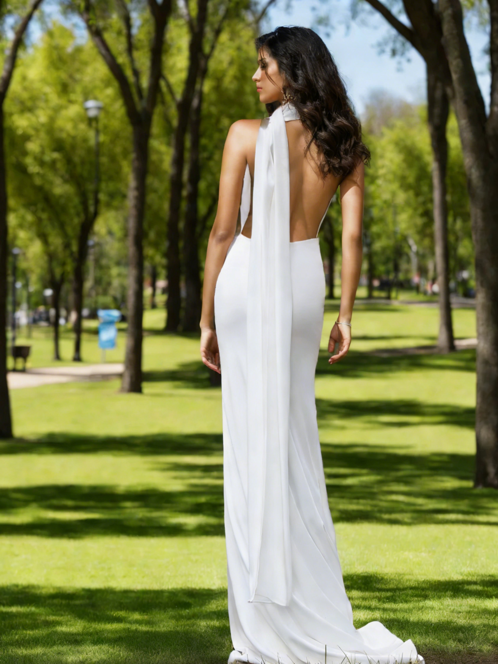 Halter Neck Draped Scarf Backless Mermaid Wedding Dress Sweep Train Satin Bridal Gown