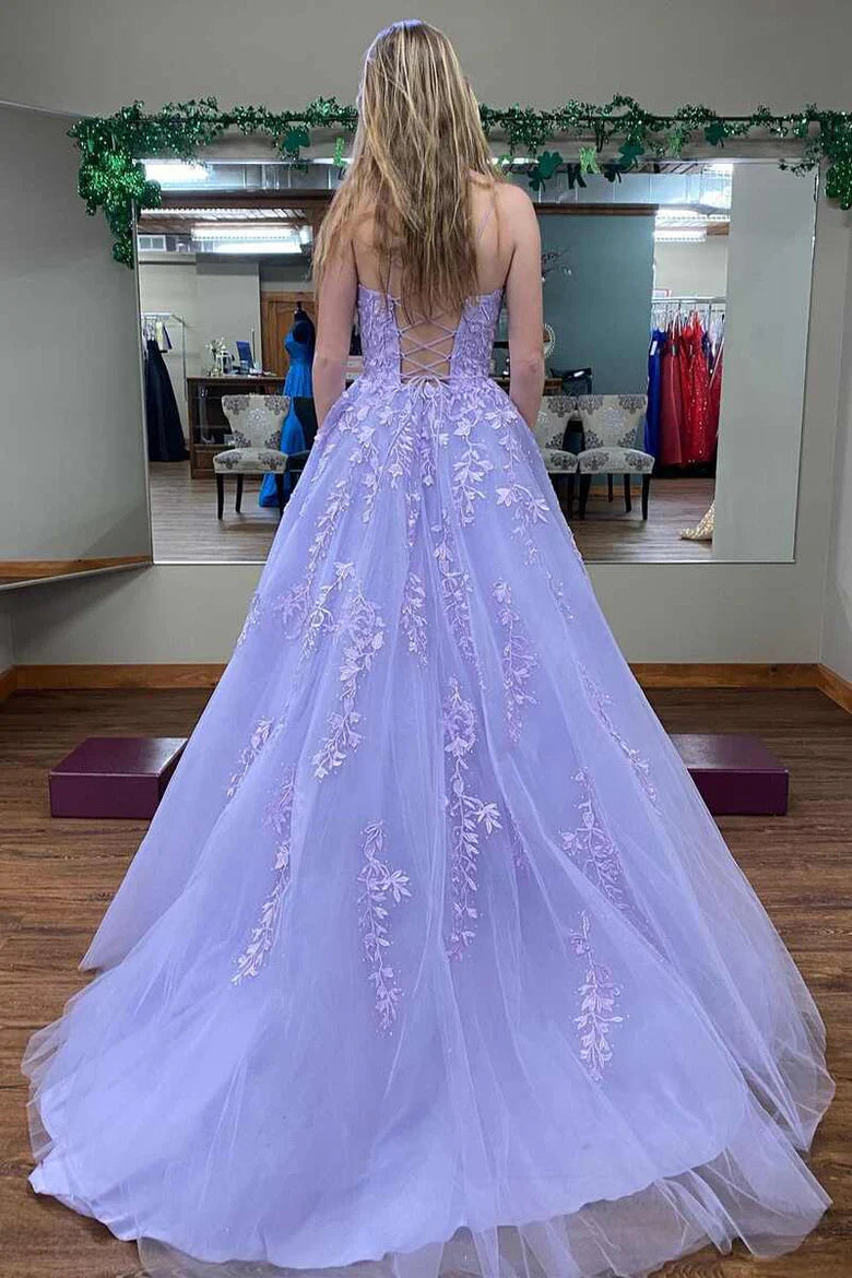 Princess Appliqués Backless Long Prom Gown