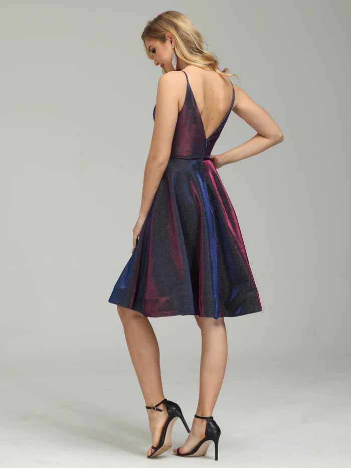 Iridescent Spaghetti Straps V-neck Short Full Of Charm Party Dresses