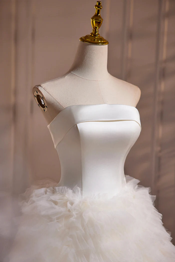 Ivory Strapless Tulle Short Prom Dress, Lovely A-Line Evening Party Dress