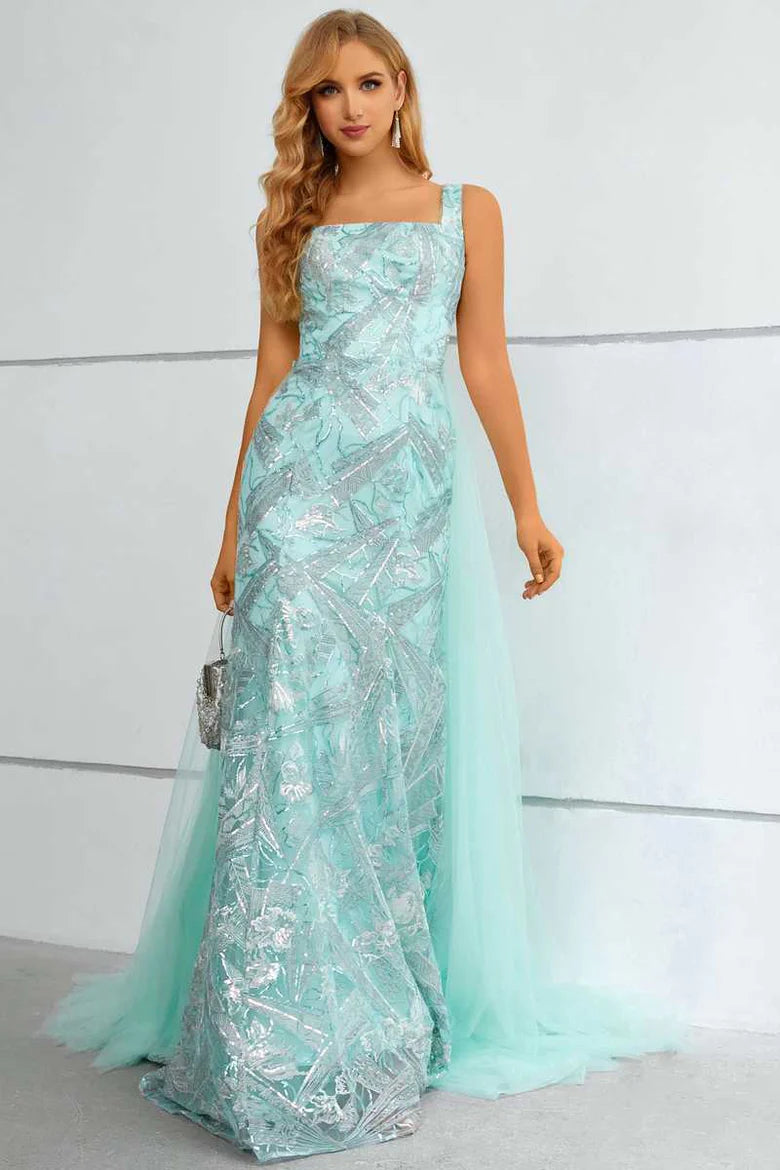 Yellow Sheer Sequin V-Neck High Side Slit Long Evening Dress