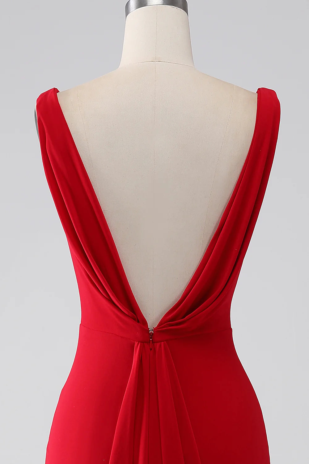 Elegant Mermaid Deep V Sleeveless Draped Back Ruched Jersey Train Evening Dress