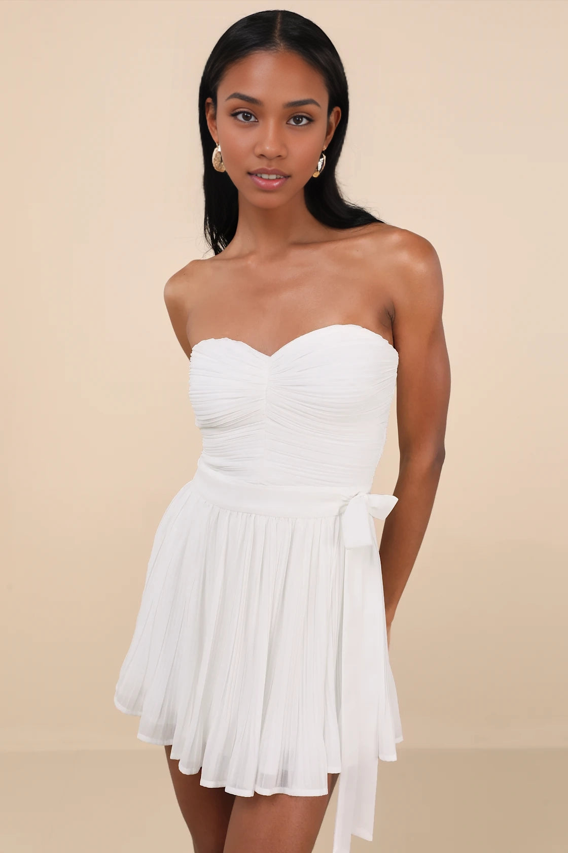 LANQI Cute Off Shoulder Folded Chiffon Collar with Heart Shaped High Waist Strap Homecoming Dresses