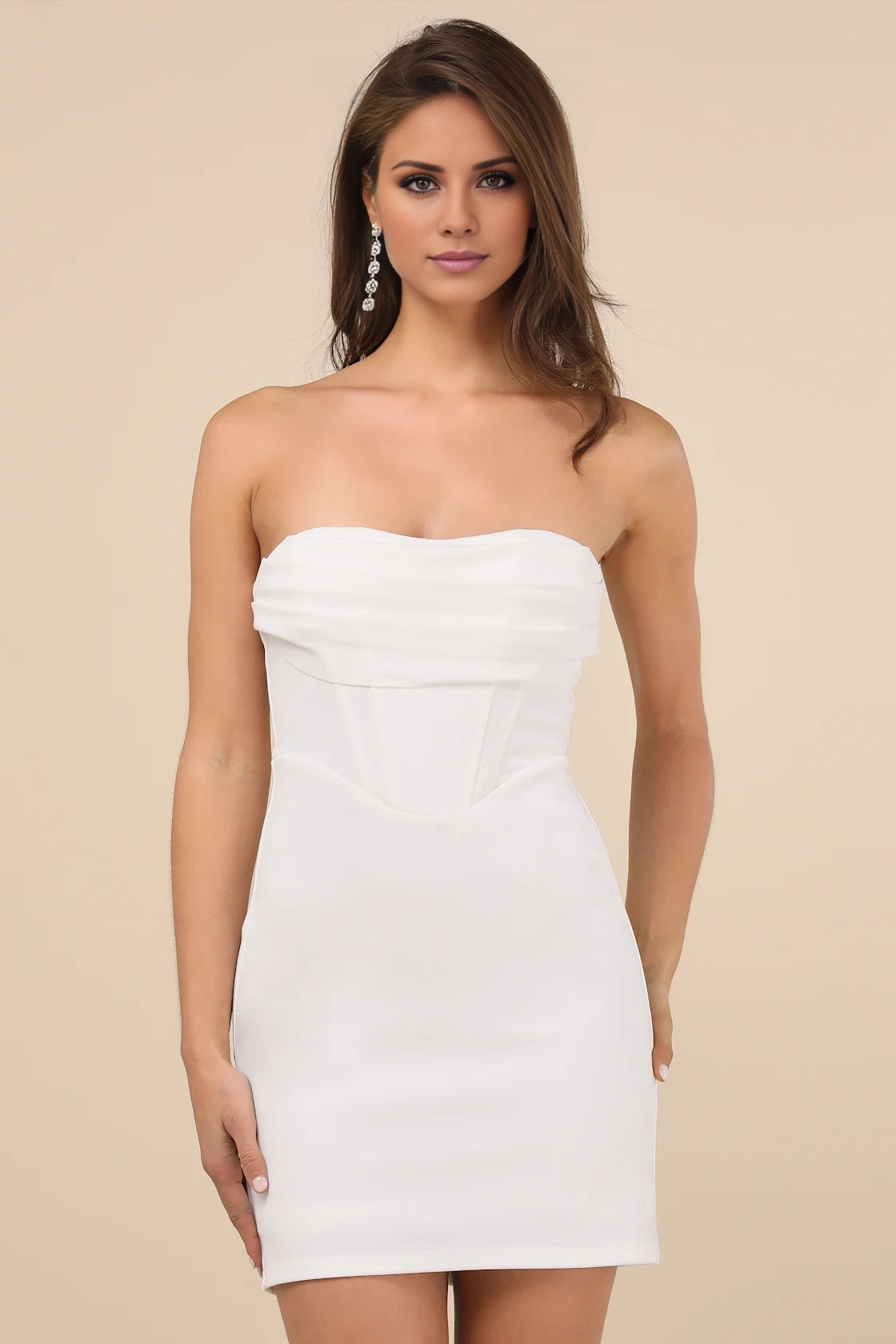 LANQI Sexy Off Shoulder Tight Mini Stretch Crepe Knitted Pendant Neck Homecoming Dresses