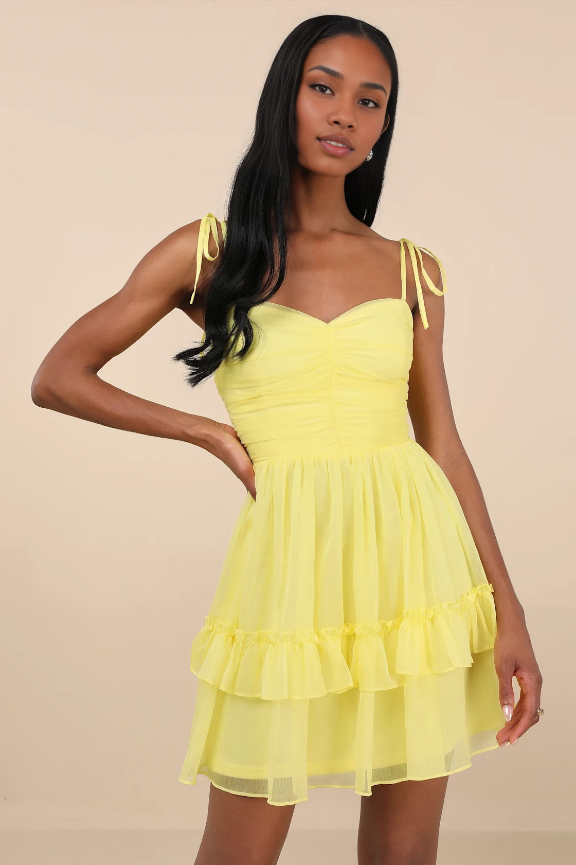LANQI's lightweight chiffon pleated chicken heart collar with ruffled edges Homecoming Dresses