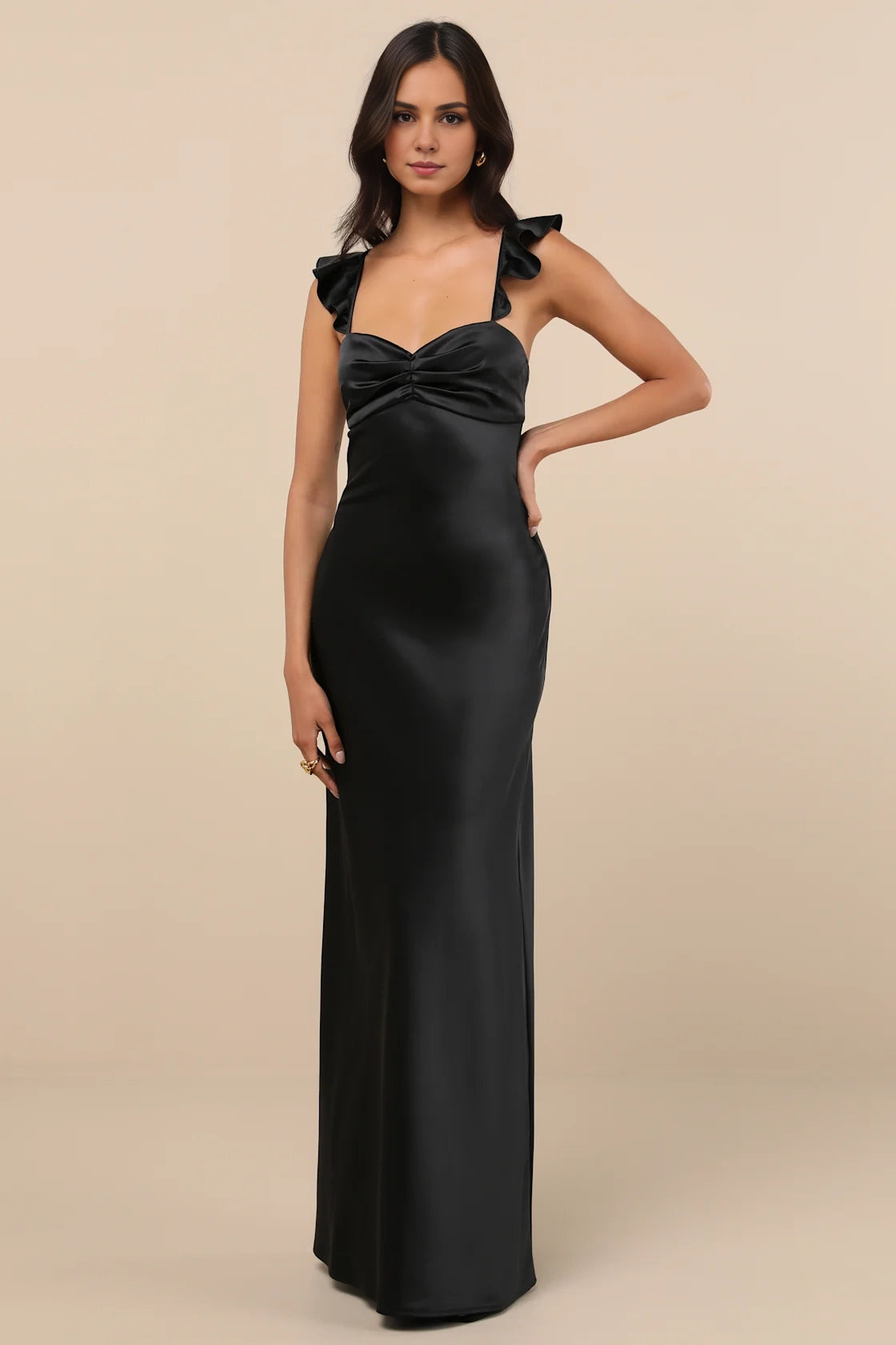 LANQI's luxurious woven satin sleeveless tight corset with ruffled lace up Homecoming Dresses