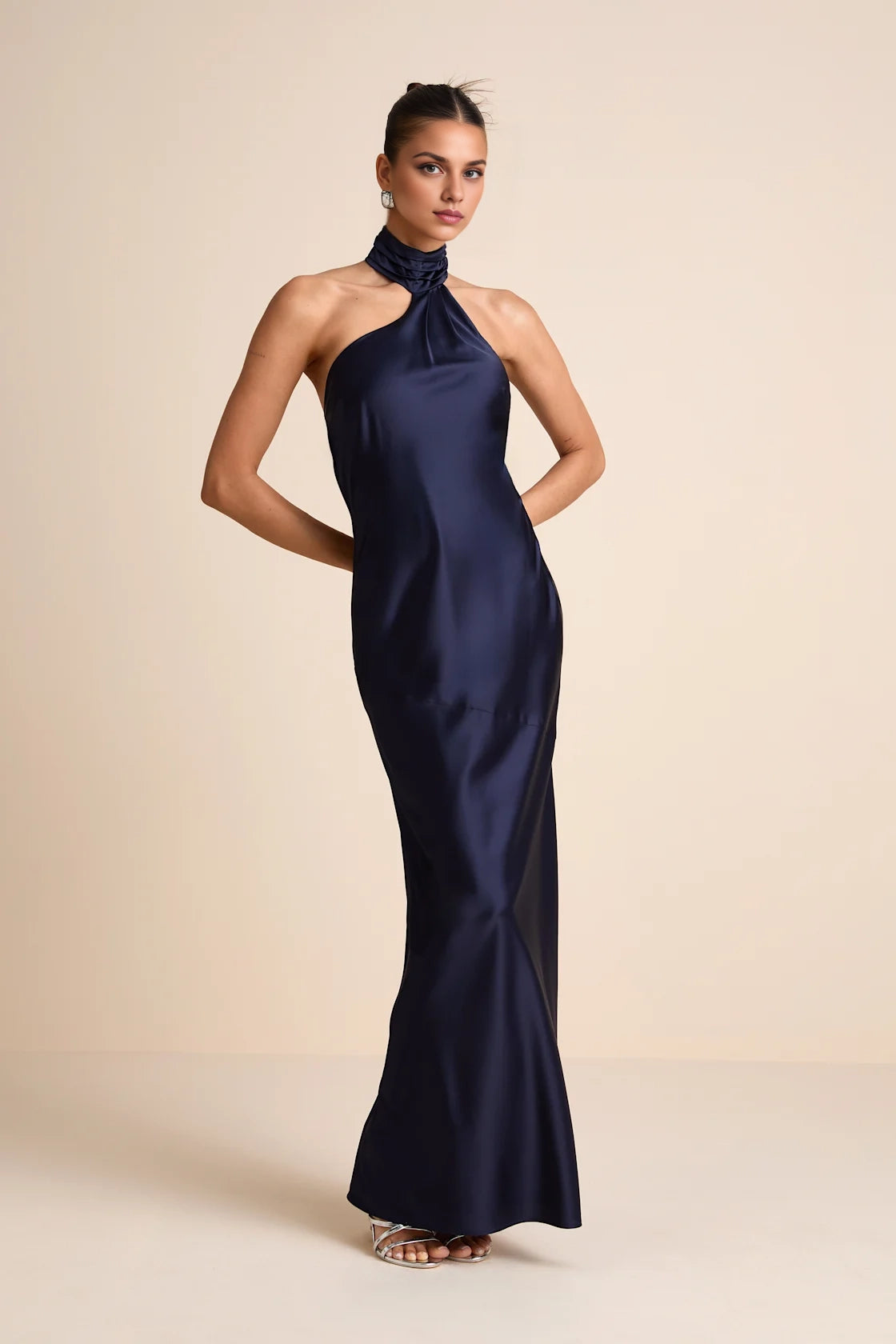 LANQI's stunning side slit, pleated stand up collar, and hanging scarf style Homecoming Dresses