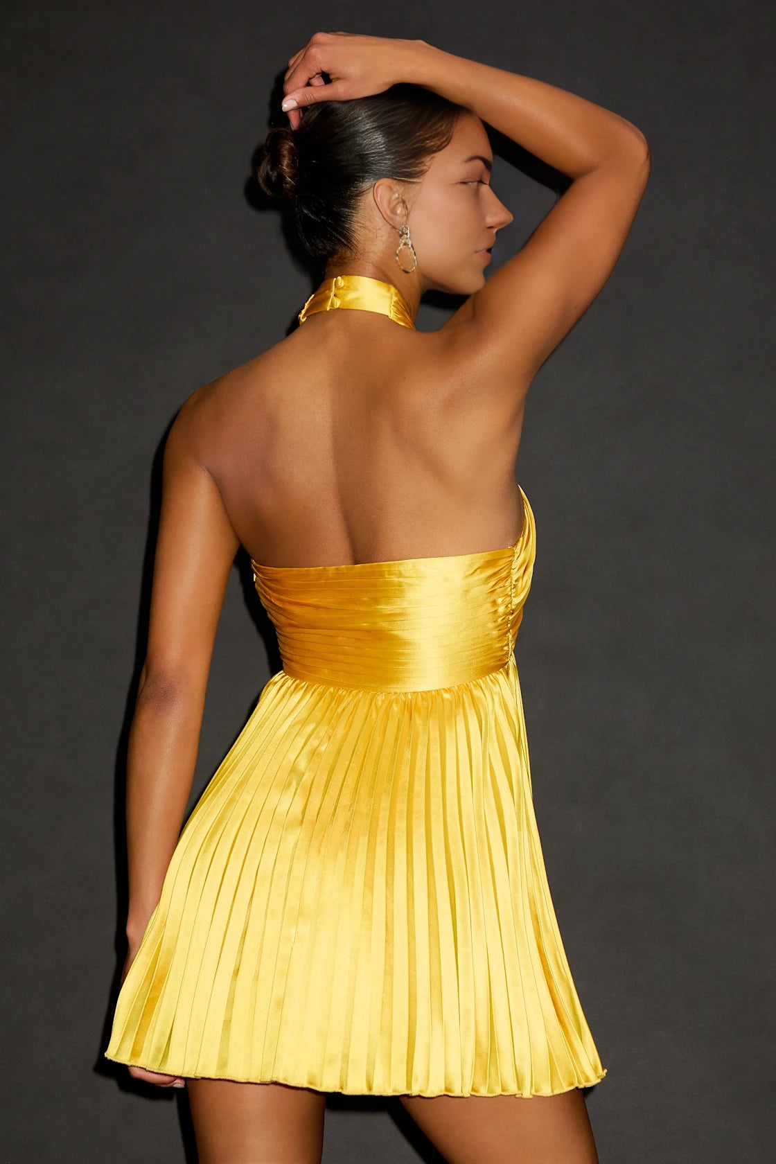 LANQI's stunning smooth satin halter neckline, crossed front, high waisted A-line skirt, Homecoming Dresses