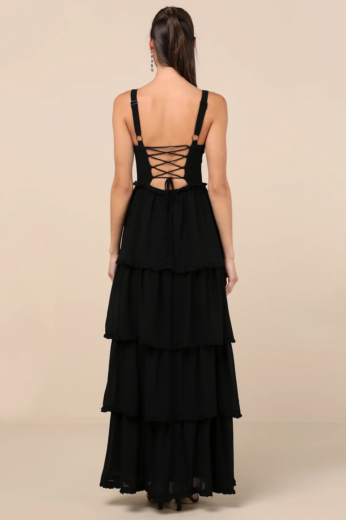 LANQI elegant wide shoulder strap tight corset with heart-shaped neckline and ruffle edge layered skirt Homecoming Dresses