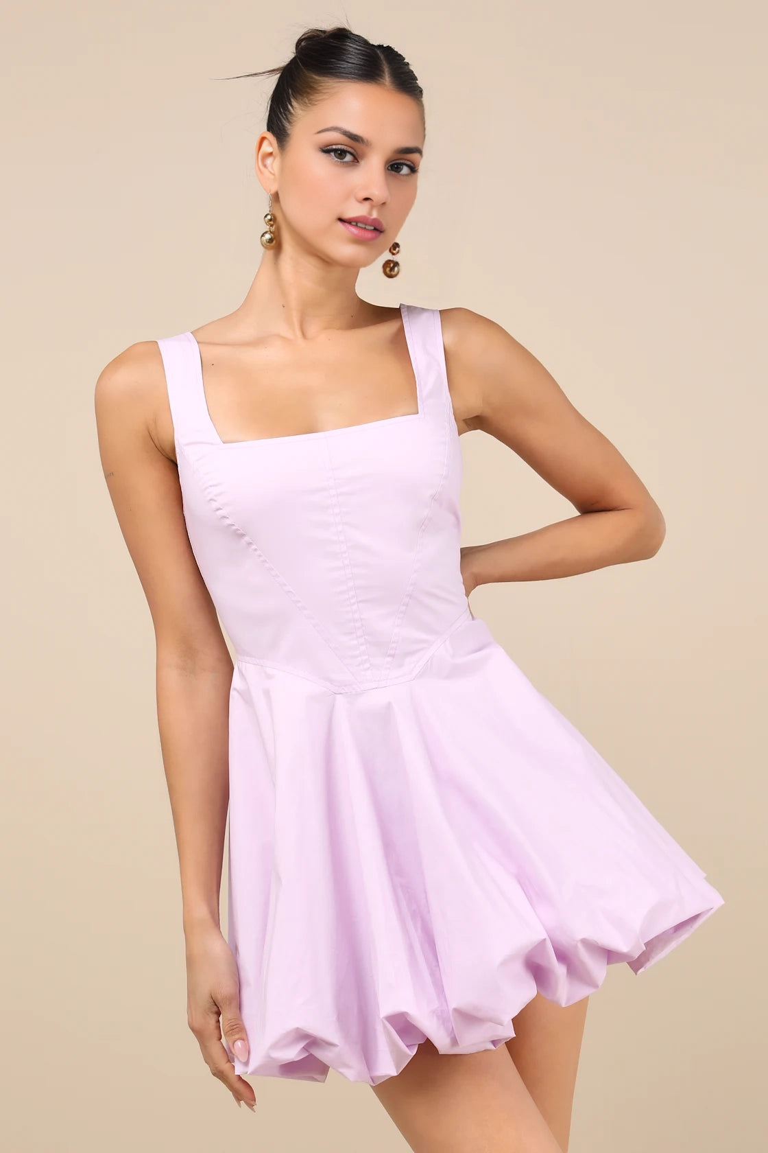 LANQI lightweight poplin woven square neckline sleeveless seam tight corset Homecoming Dresses