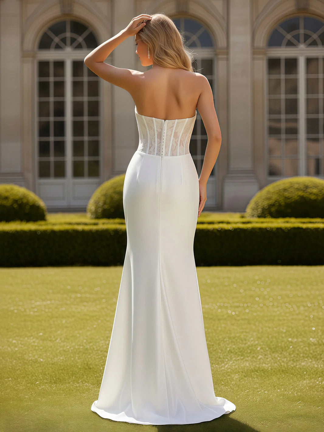 Lace-Detailed Mermaid Strapless Sweetheart Closed Back Floor-Length Evening Dresses