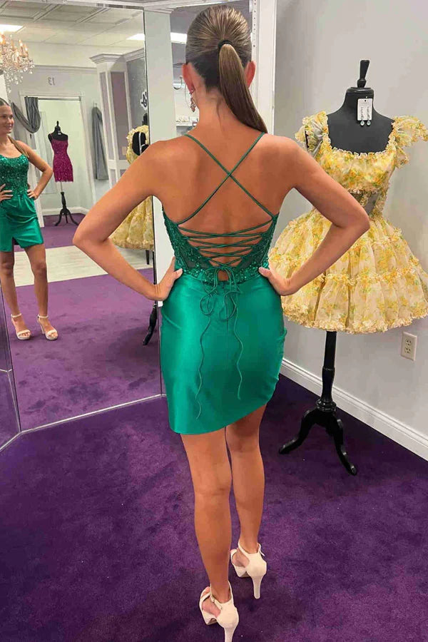 Lace-Up Bodycon Green Homecoming Dress Cocktail Dress