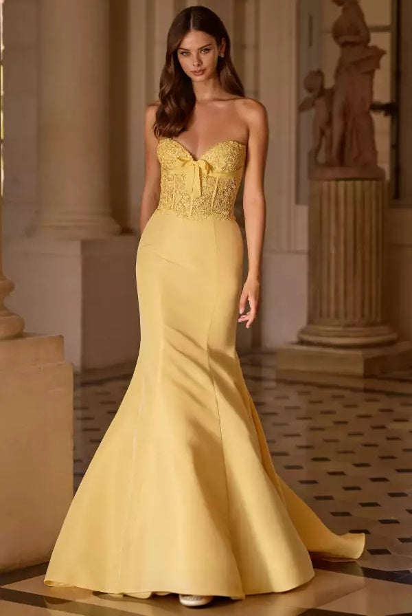 Lace Mermaid Strapless Sweetheart Corset Open Back Long Formal Evening Dress