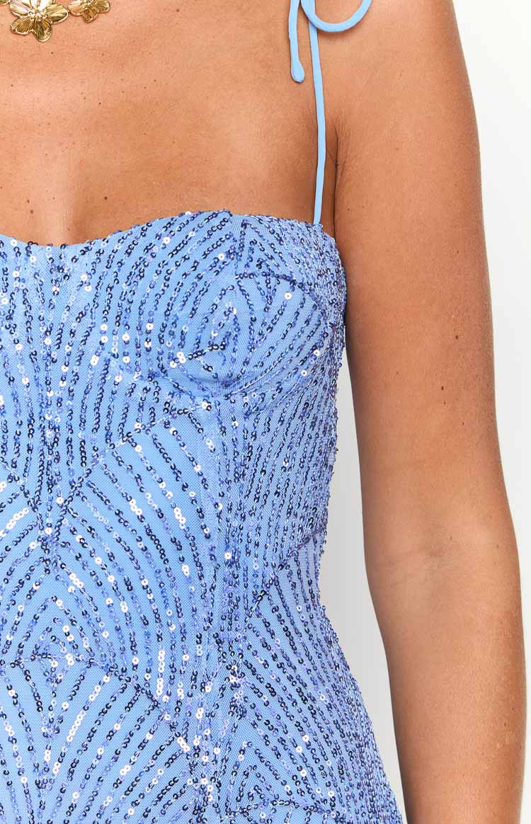 Lane Light Blue Sequin Glitter may fall off over time  Mini Dress
