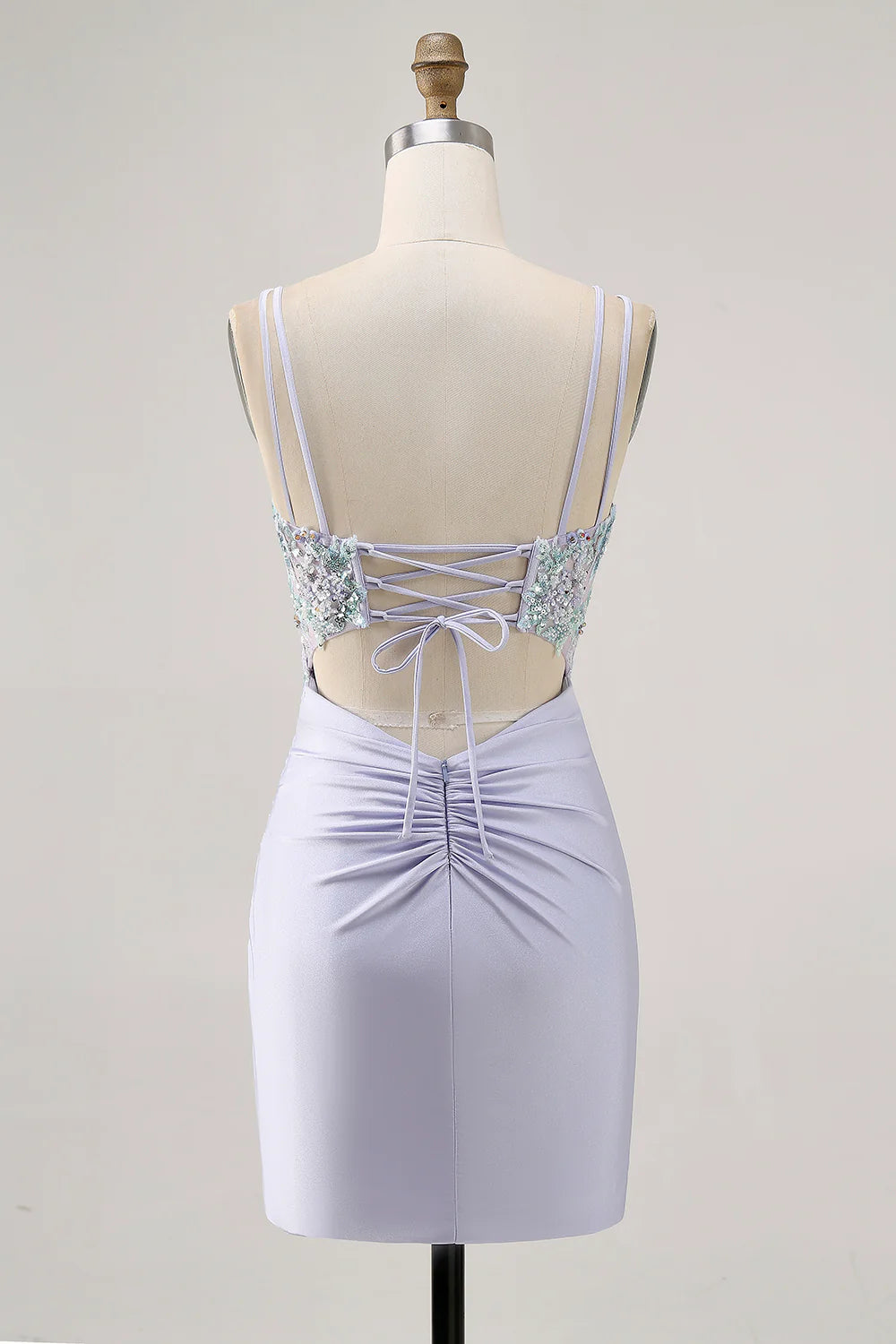 Lavender Satin Floral Corset Short Homecoming Dress with Lace