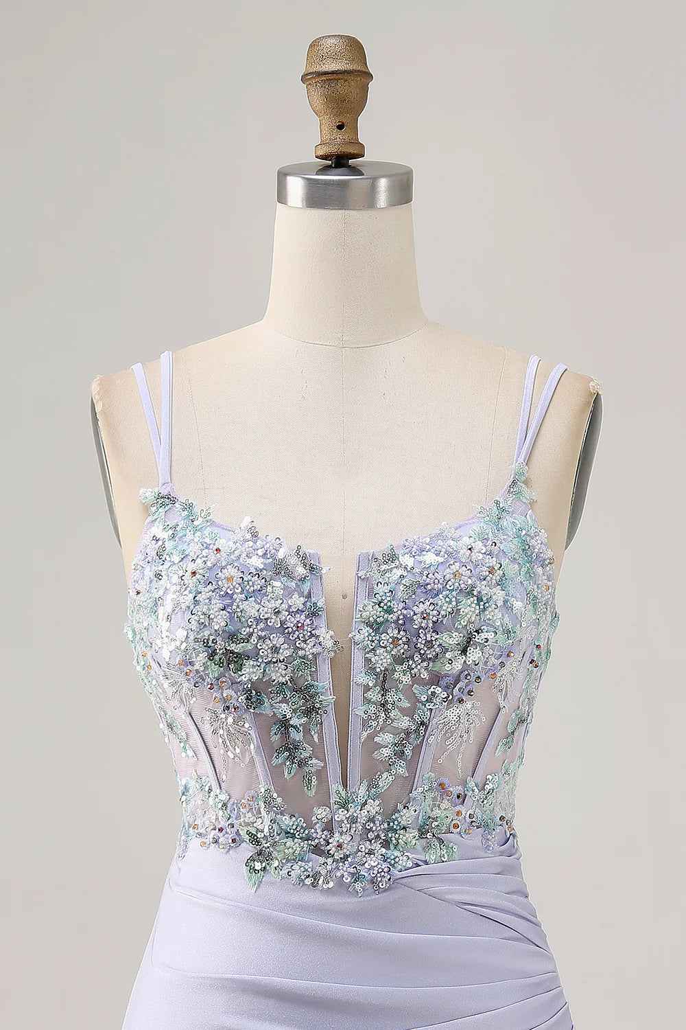 Lavender Satin Floral Corset Short Homecoming Dress with Lace