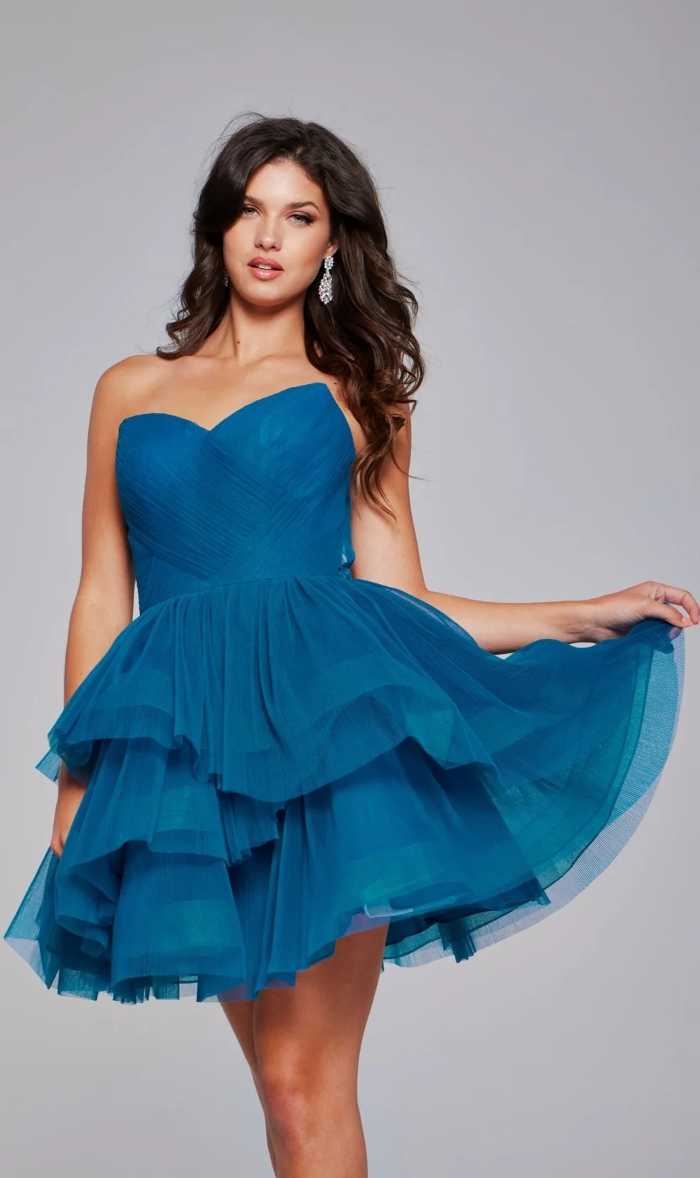 Layered Tulle Fit Flare Mini Strapless Sweetheart Neck Sleeveless Plain Zipper Back Ruffle Tier Mini Length Homecoming Dresses
