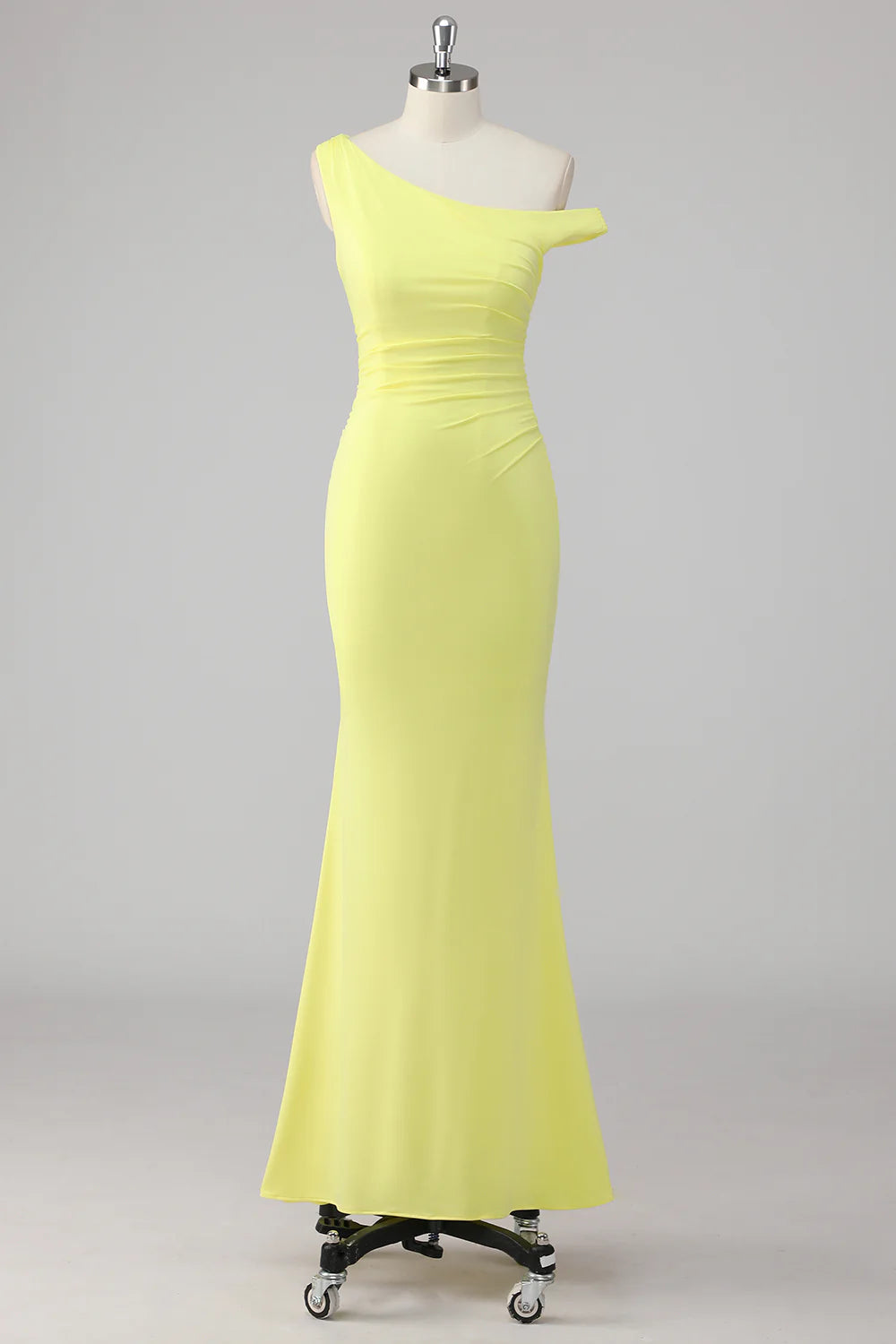 Lemon Mermaid Ruched Long Formal Dress