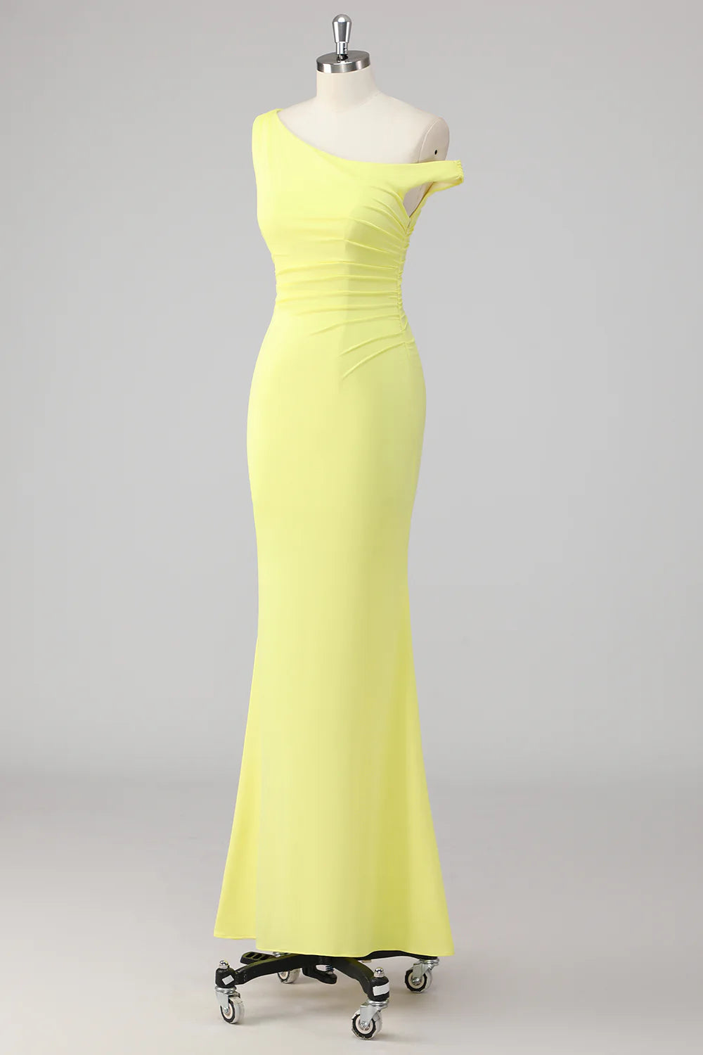 Lemon Mermaid Ruched Long Formal Dress