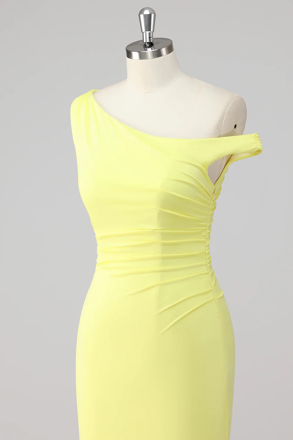 Lemon Mermaid Ruched Long Formal Dress