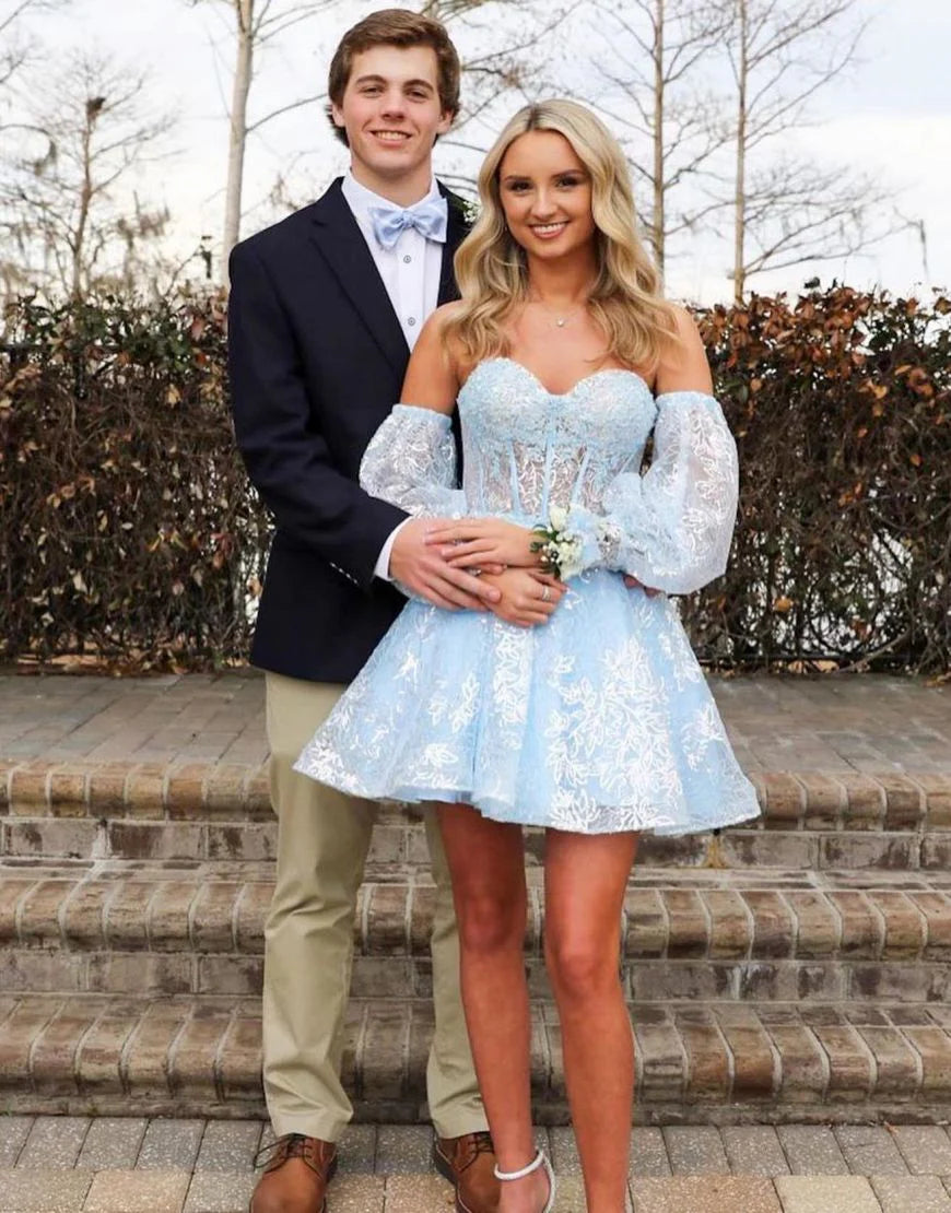 Light Blue A-Line Sweetheart Unique Design Homecoming Dress