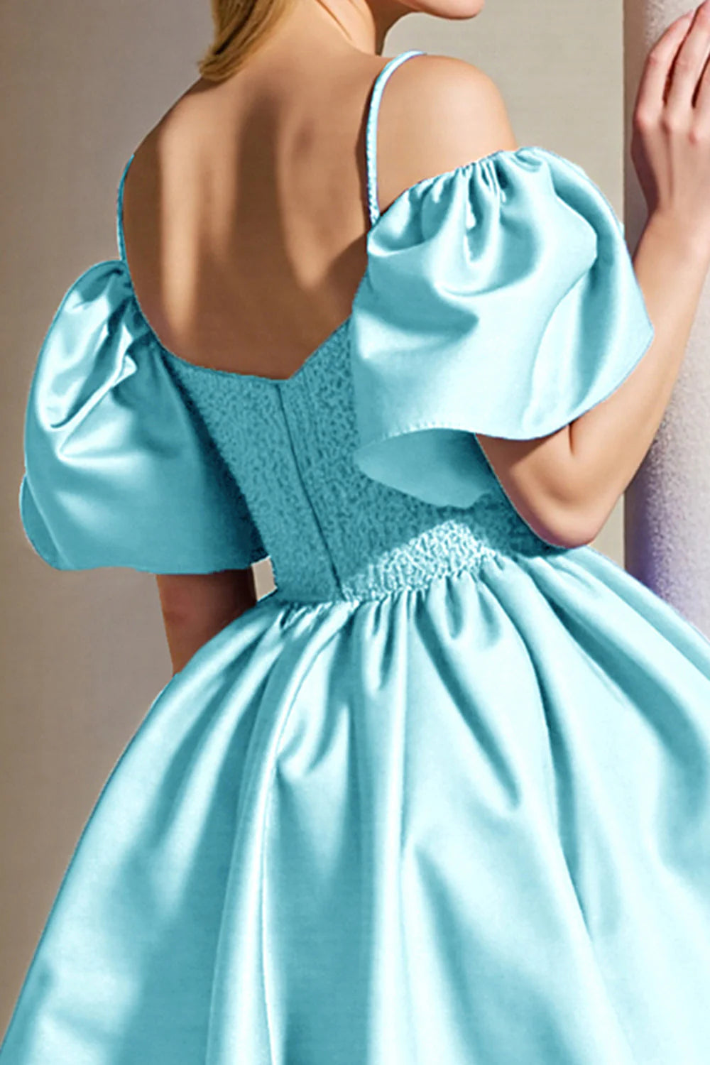 Light Blue Corset Cold Shoulder Short A Line Homecoming Dress