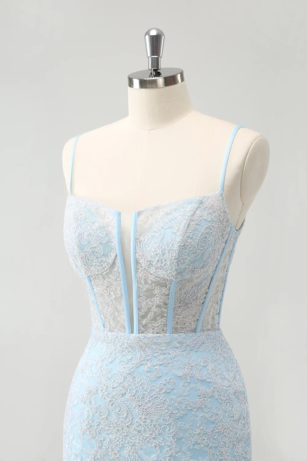 Light Blue Corset Tight Short Lace Homecoming Dress