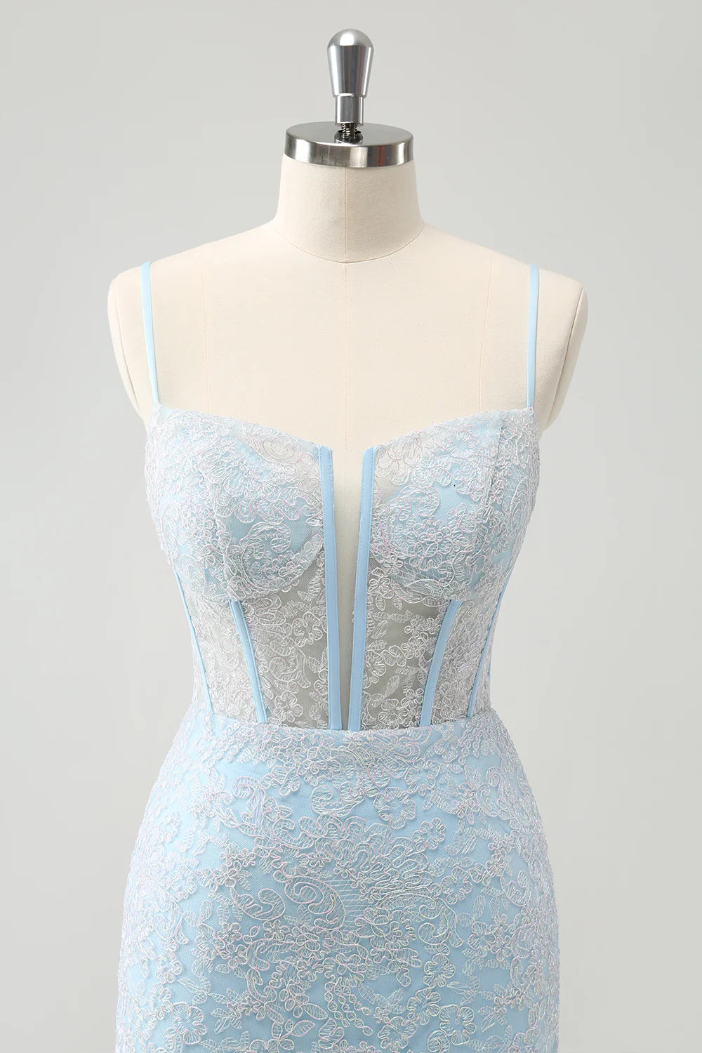 Light Blue Corset Tight Short Lace Homecoming Dress