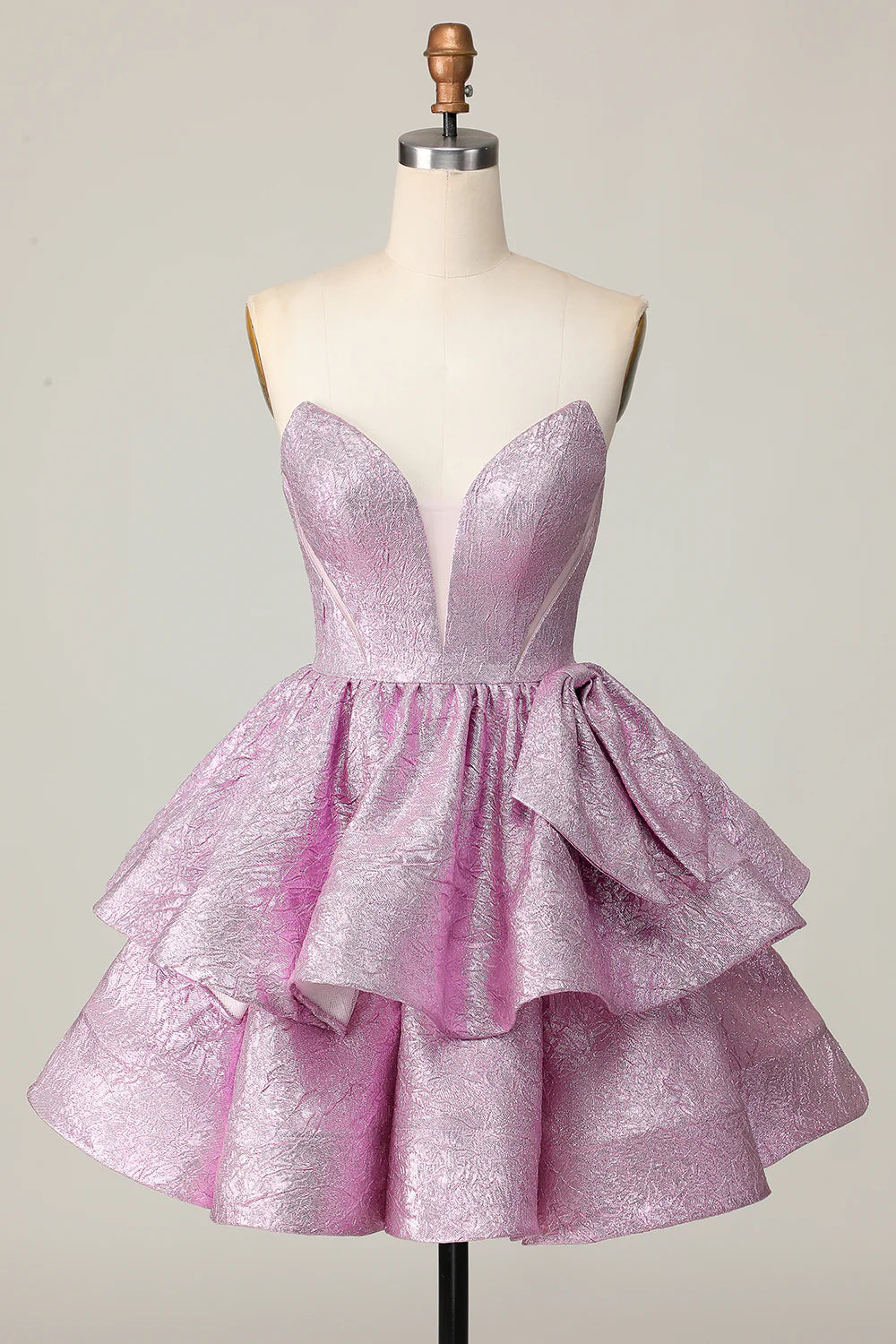 Light Purple A Line Strapless Short Metallic Homecoming Dress with Ruffles