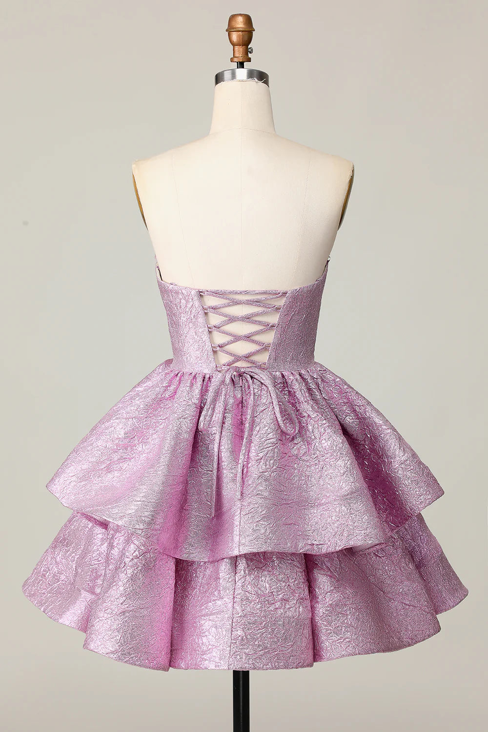 Light Purple A Line Strapless Short Metallic Homecoming Dress with Ruffles