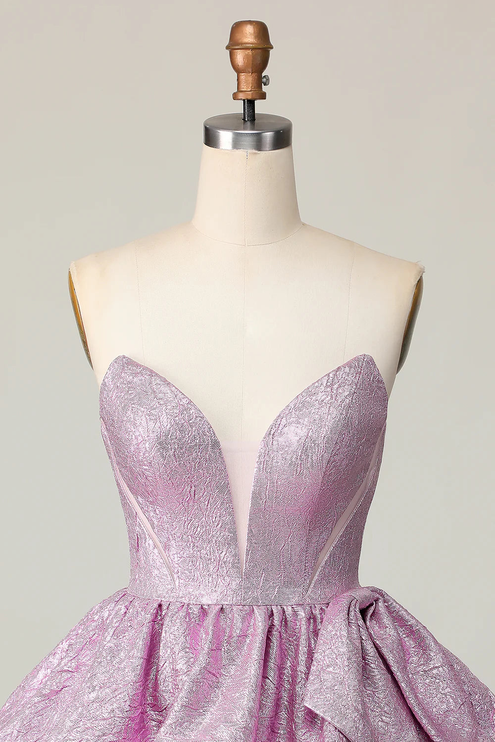Light Purple A Line Strapless Short Metallic Homecoming Dress with Ruffles