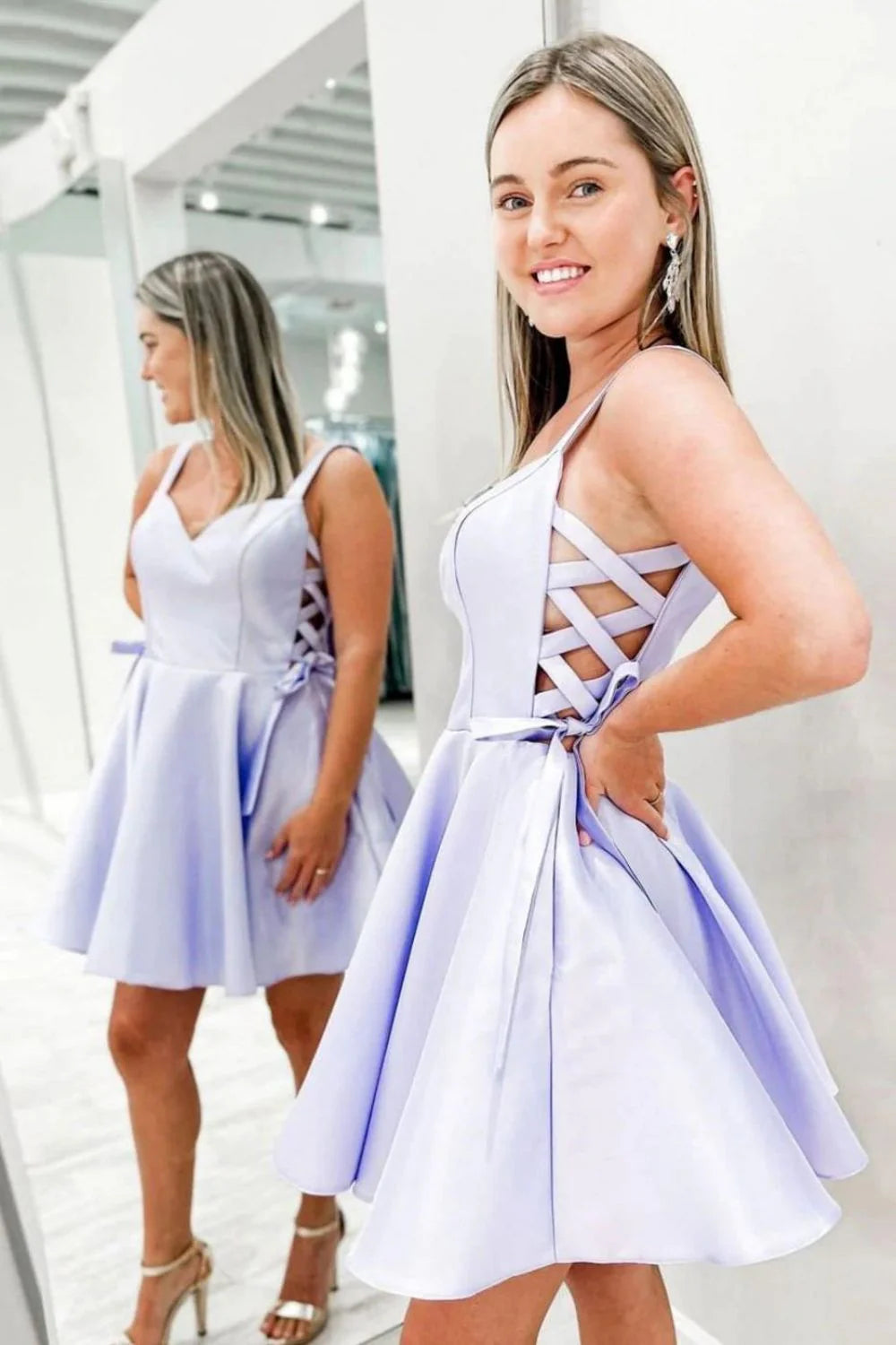 Lilac A-line Short Homecoming Dress With Side Corset