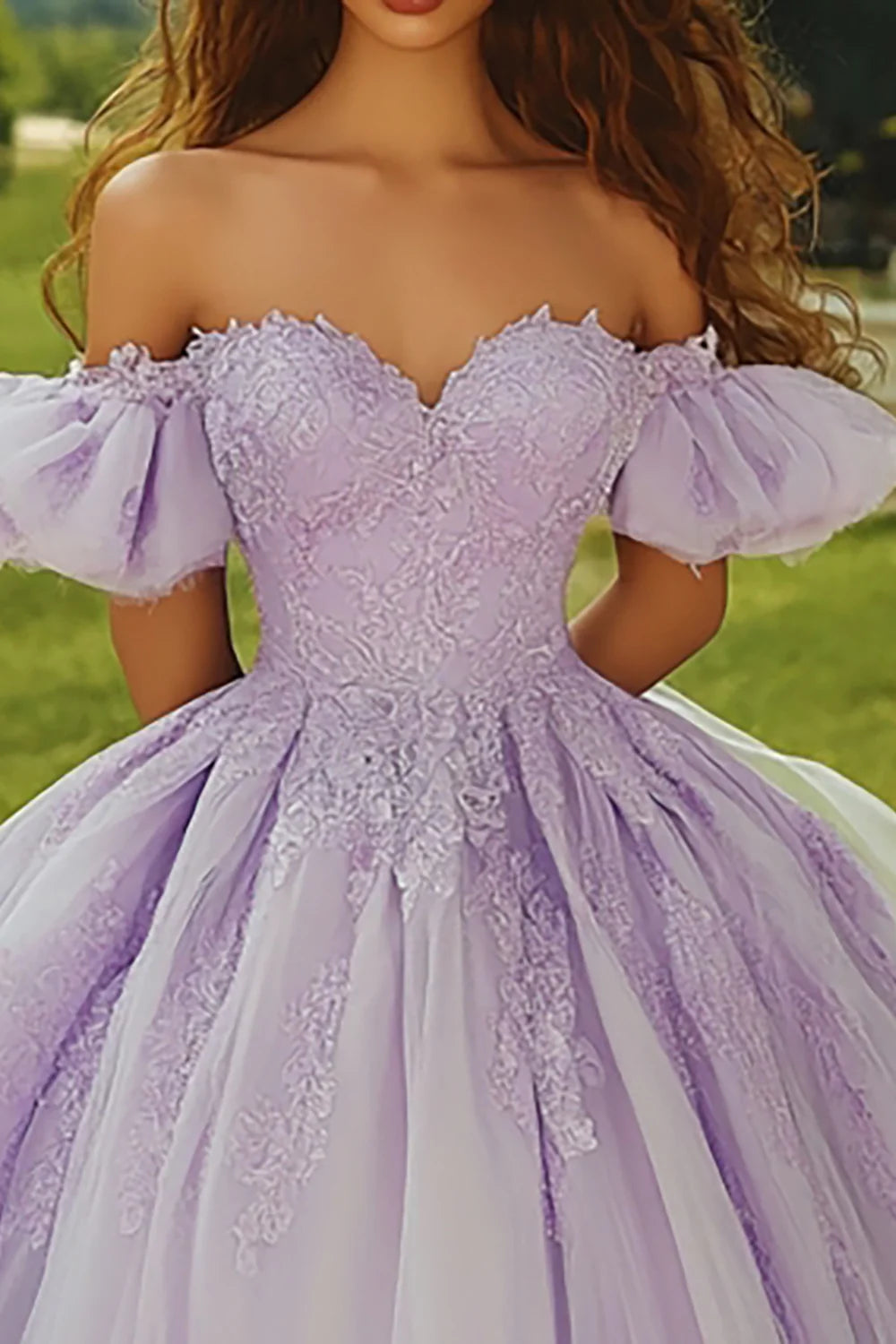 Lilac Ball Gown Off the Shoulder Long Quinceanera Dress with Ruffles