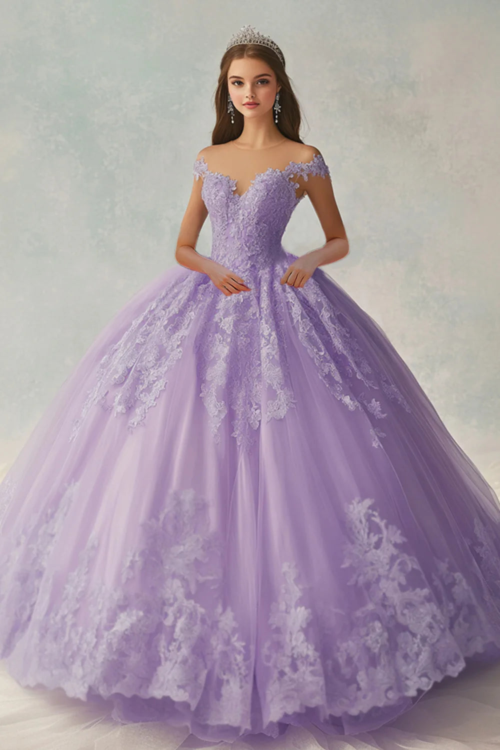 Lilac Ball Gown Princess Off the Shoulder Long Quinceanera Dress with Lace