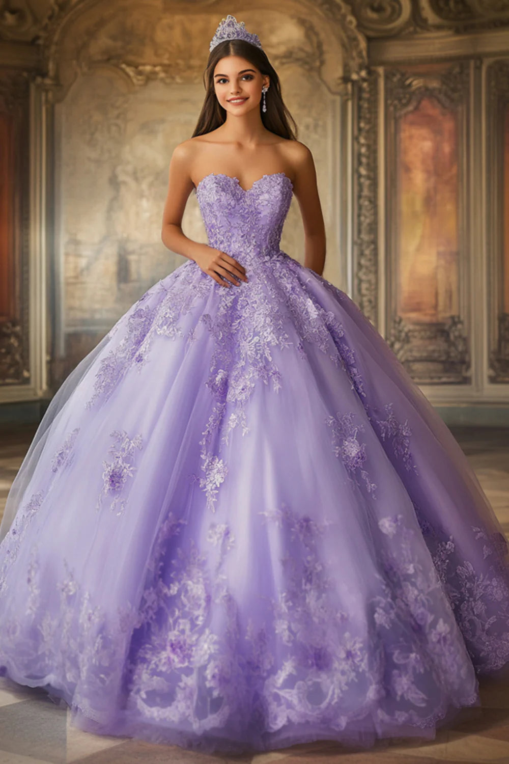 Lilac Ball Gown Princess Sweetheart Long Quinceanera Dress with Lace