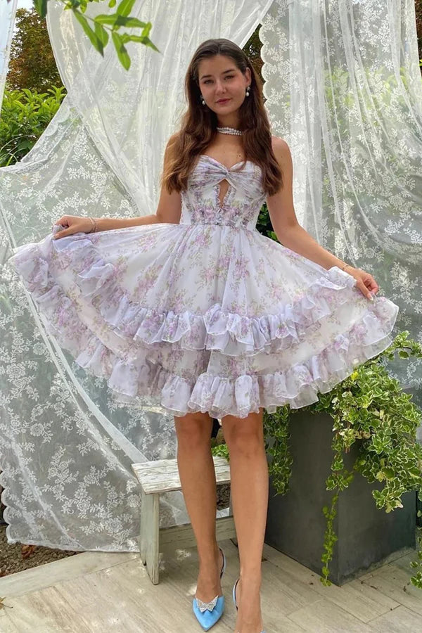 Lilac Homecoming Dress Floral Homecoming Dress With Hole