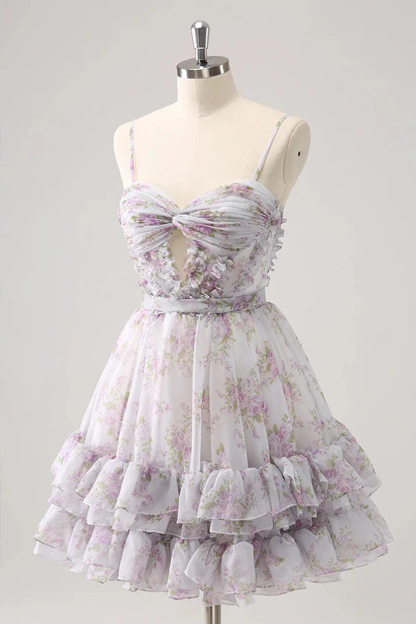Lilac Homecoming Dress Floral Homecoming Dress With Hole