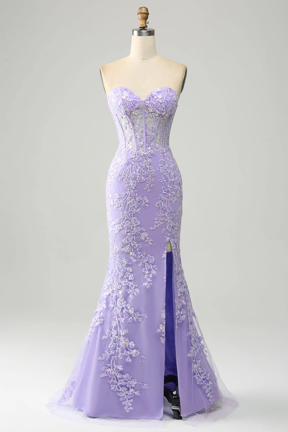 Lilac Mermaid Sweetheart Corset Long Prom Dress With Slit