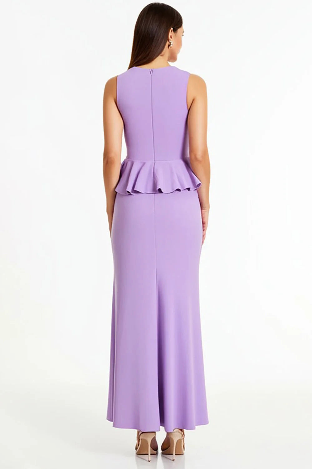 Lilac Sheath Long Sleeveless Formal Dress with Ruffles
