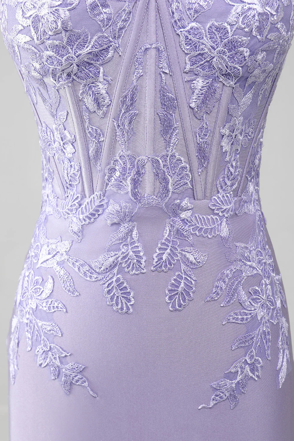 Lilac Sheath Sweetheart Corset Long Prom Dresses With Lace