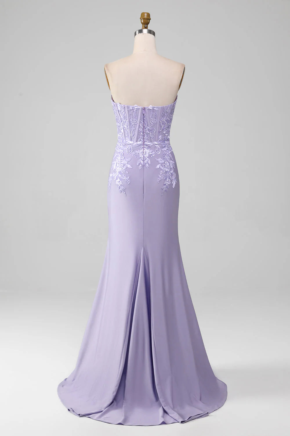 Lilac Sheath Sweetheart Corset Long Prom Dresses With Lace