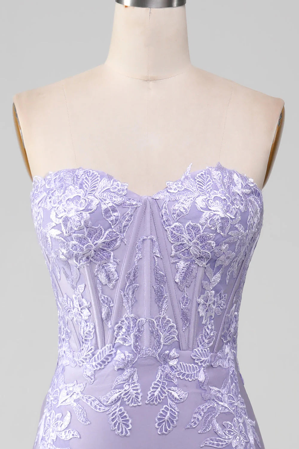 Lilac Sheath Sweetheart Corset Long Prom Dresses With Lace