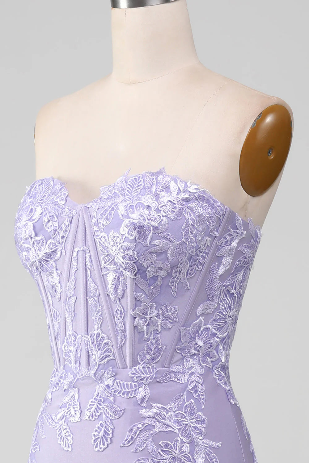 Lilac Sheath Sweetheart Corset Long Prom Dresses With Lace