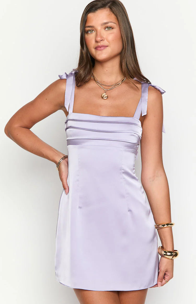 Lilac Tie Adjustable shoulder tie straps Mini Dress