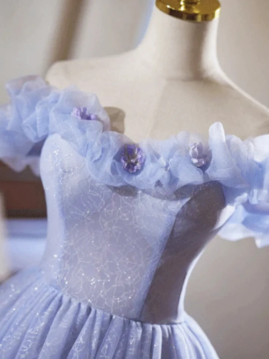 Lilac Tulle Knee Length Prom Dress, Lovely A-Line Off the Shoulder Evening Party Dress
