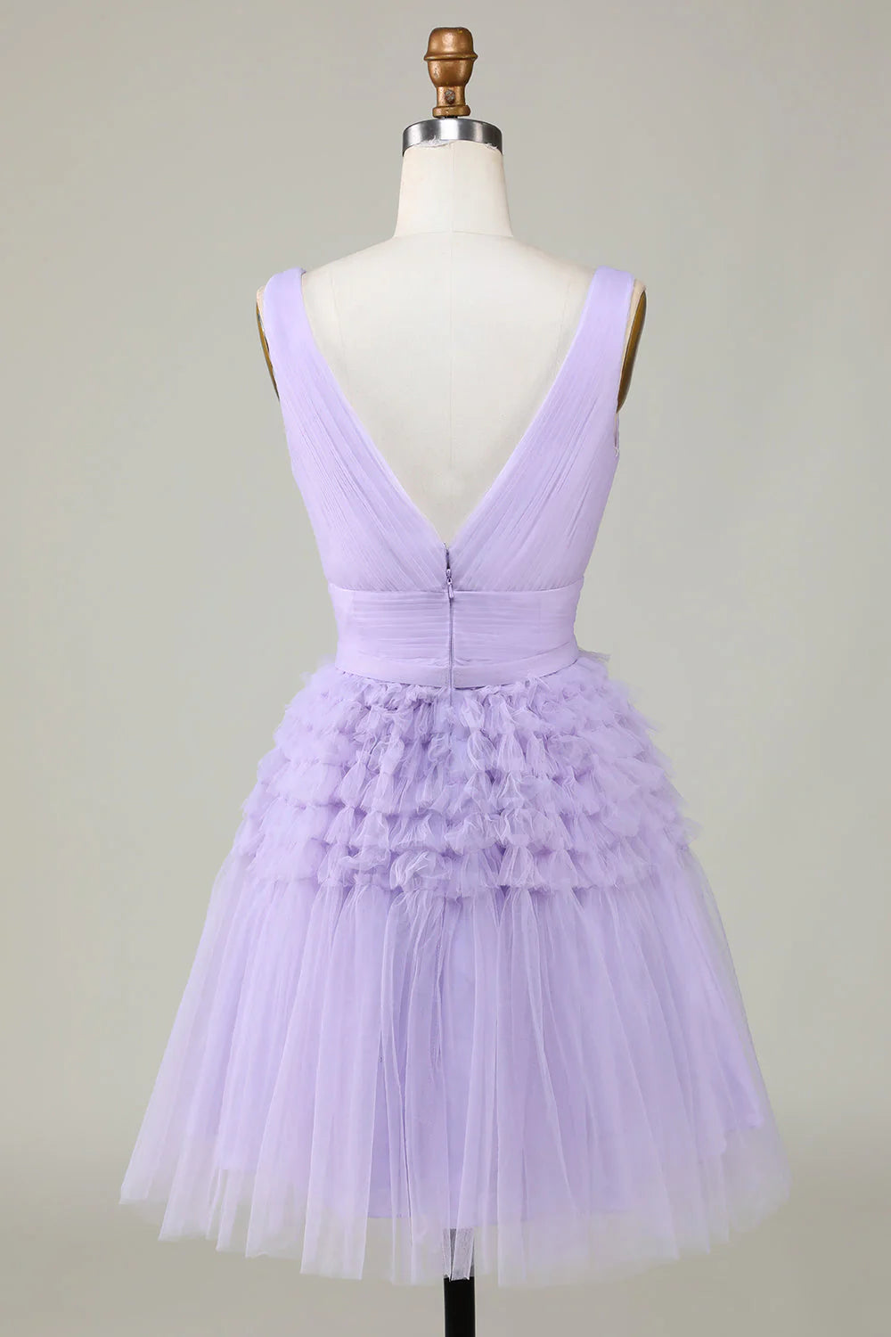 Lilac Tulle V-neck Short Full Of Charm Prom Dress