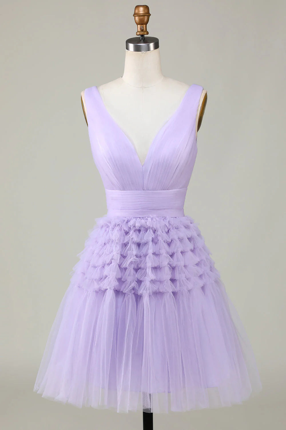 Lilac Tulle V-neck Short Full Of Charm Prom Dress
