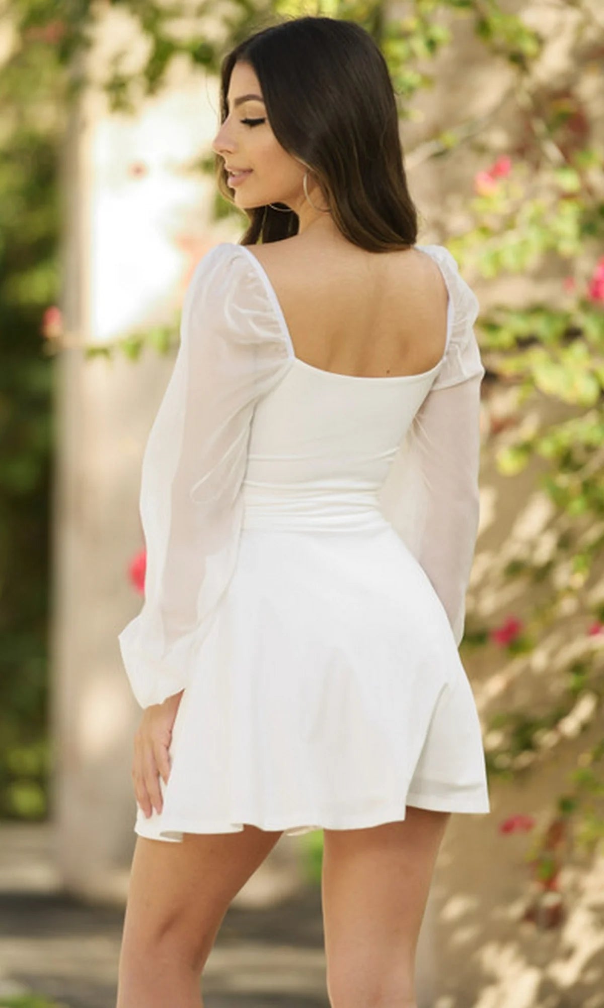 Long Puff Sleeve Wrap Mini Homecoming Dress V Neck Side Cutout Waist Tie Chiffon Flare Skirt Back Zipper